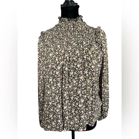 & Other Stories Floral Blouse Size 2 Smocked High Neck Modest Flowy Top Shirt - Picture 3 of 10